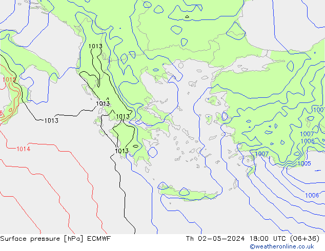 pressão do solo ECMWF Qui 02.05.2024 18 UTC