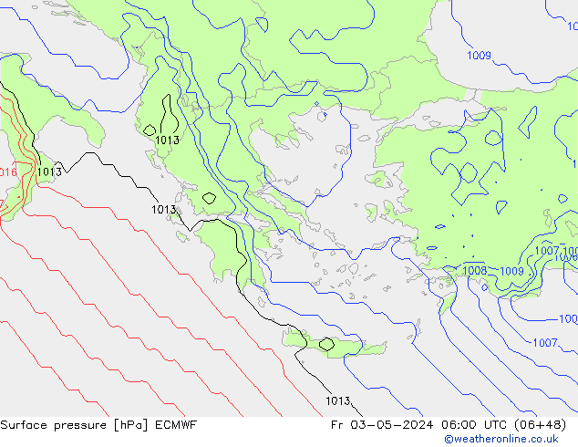 Atmosférický tlak ECMWF Pá 03.05.2024 06 UTC