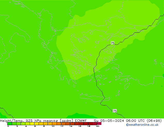 Height/Temp. 925 hPa ECMWF So 05.05.2024 06 UTC