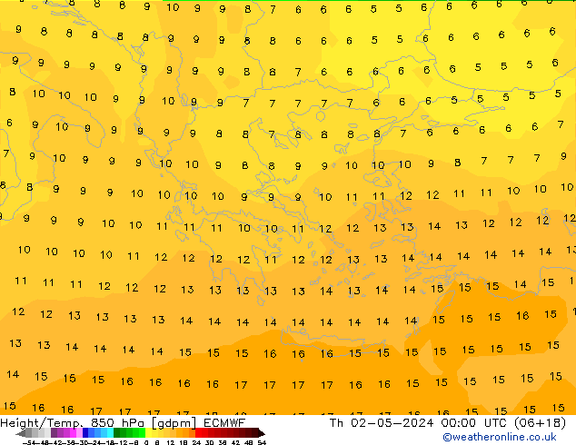 Height/Temp. 850 hPa ECMWF Th 02.05.2024 00 UTC