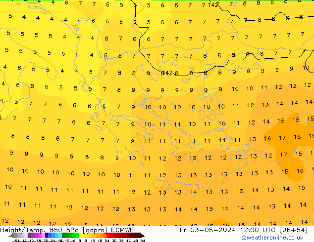 Géop./Temp. 850 hPa ECMWF ven 03.05.2024 12 UTC