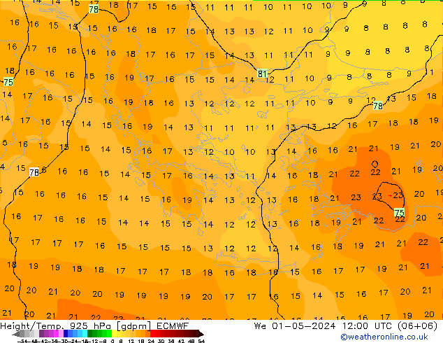 Height/Temp. 925 hPa ECMWF We 01.05.2024 12 UTC