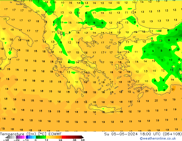 Temperature (2m) ECMWF Su 05.05.2024 18 UTC