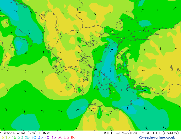 Vento 10 m ECMWF Qua 01.05.2024 12 UTC