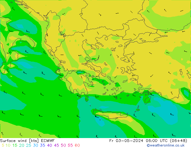 Surface wind ECMWF Fr 03.05.2024 06 UTC