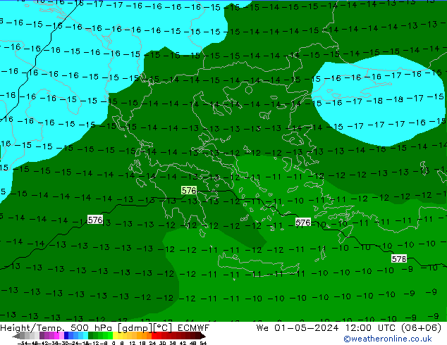 Height/Temp. 500 hPa ECMWF śro. 01.05.2024 12 UTC