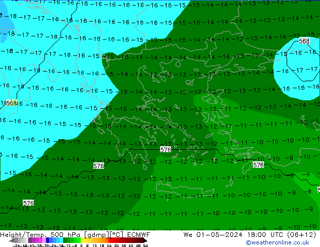 Height/Temp. 500 hPa ECMWF We 01.05.2024 18 UTC