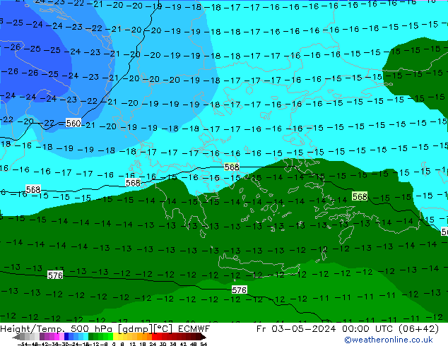 Hoogte/Temp. 500 hPa ECMWF vr 03.05.2024 00 UTC