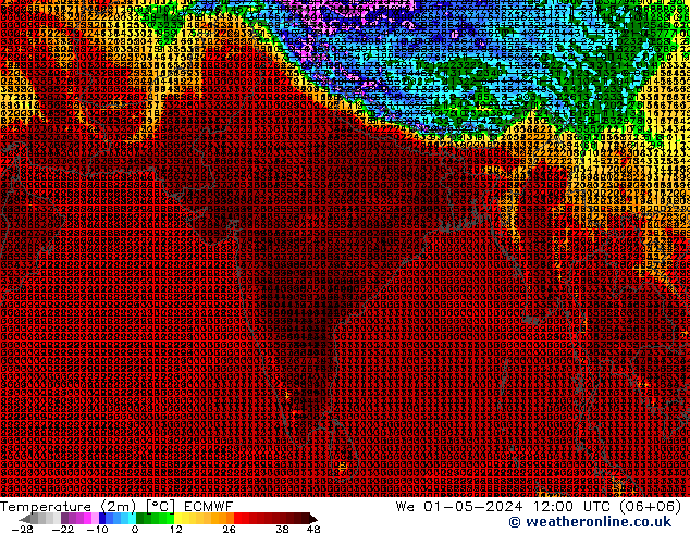 Temperaturkarte (2m) ECMWF Mi 01.05.2024 12 UTC