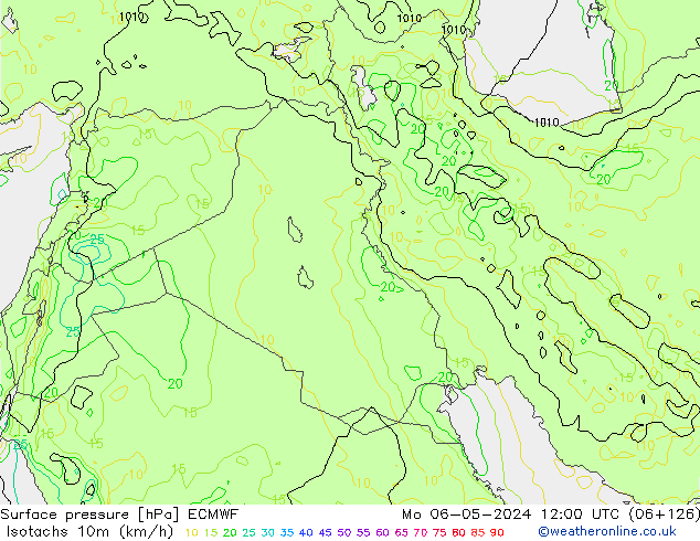 Isotaca (kph) ECMWF lun 06.05.2024 12 UTC