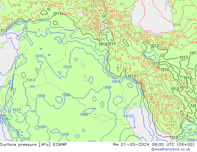 Surface pressure ECMWF We 01.05.2024 06 UTC