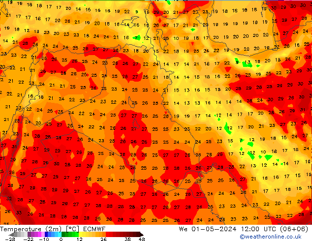 Sıcaklık Haritası (2m) ECMWF Çar 01.05.2024 12 UTC