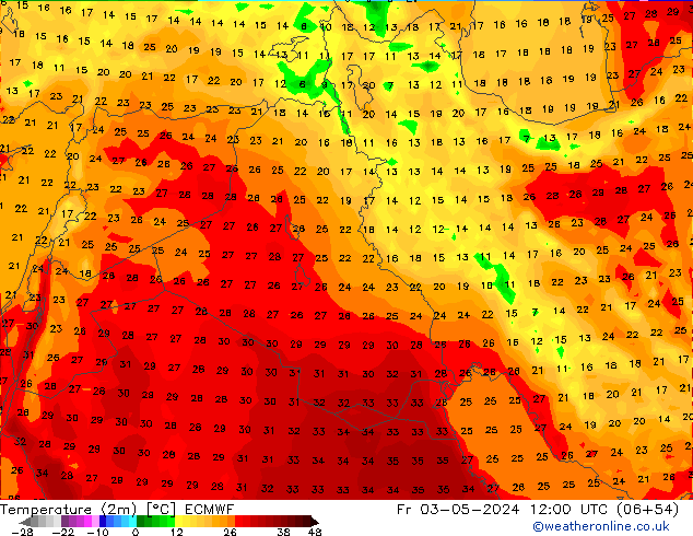 Temperatura (2m) ECMWF Sex 03.05.2024 12 UTC