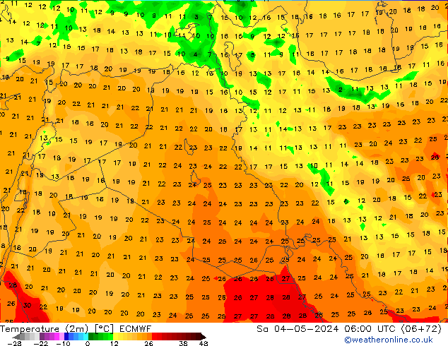 Temperature (2m) ECMWF Sa 04.05.2024 06 UTC