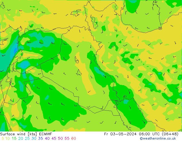 Vento 10 m ECMWF ven 03.05.2024 06 UTC