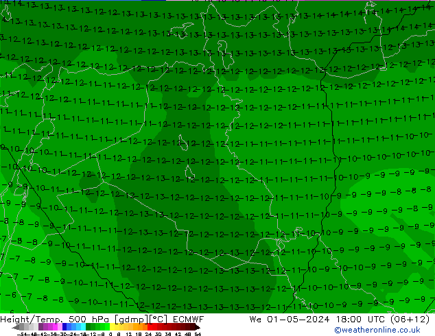 Yükseklik/Sıc. 500 hPa ECMWF Çar 01.05.2024 18 UTC