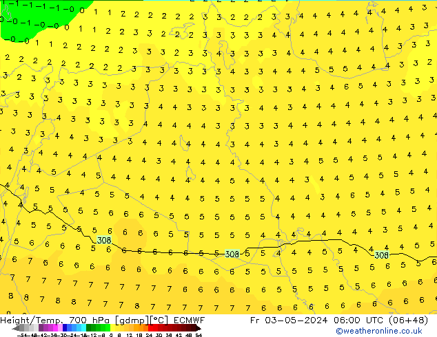 Yükseklik/Sıc. 700 hPa ECMWF Cu 03.05.2024 06 UTC