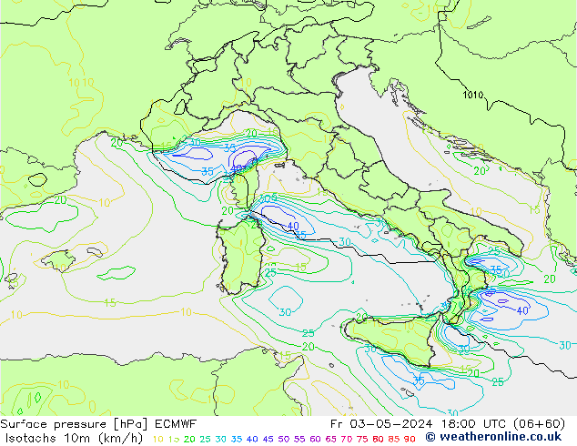 Isotachs (kph) ECMWF Fr 03.05.2024 18 UTC