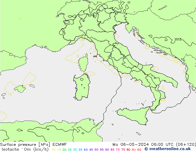 Isotachs (kph) ECMWF lun 06.05.2024 06 UTC