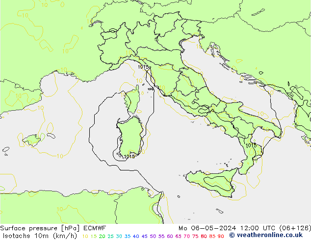 Isotachs (kph) ECMWF lun 06.05.2024 12 UTC