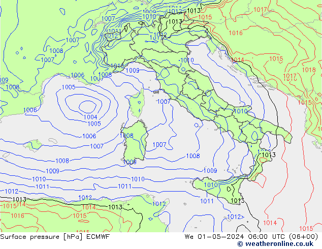 Presión superficial ECMWF mié 01.05.2024 06 UTC