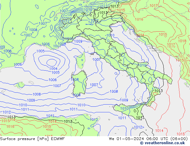 Luchtdruk (Grond) ECMWF wo 01.05.2024 06 UTC