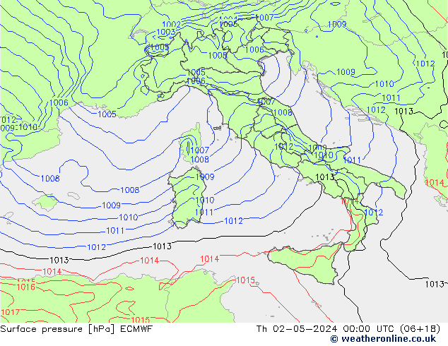 pressão do solo ECMWF Qui 02.05.2024 00 UTC