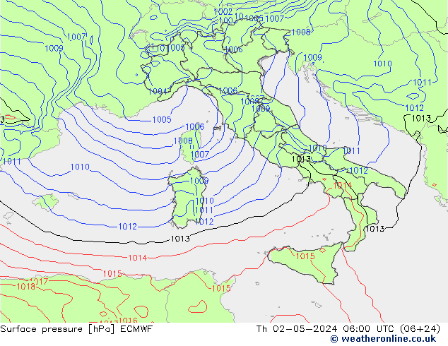 Surface pressure ECMWF Th 02.05.2024 06 UTC