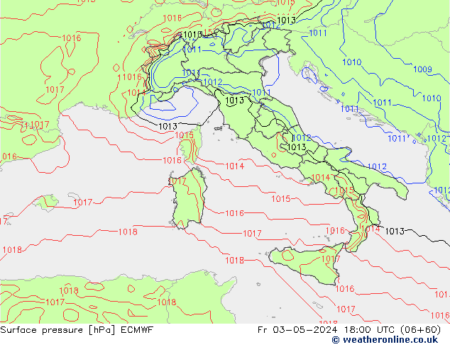 pressão do solo ECMWF Sex 03.05.2024 18 UTC