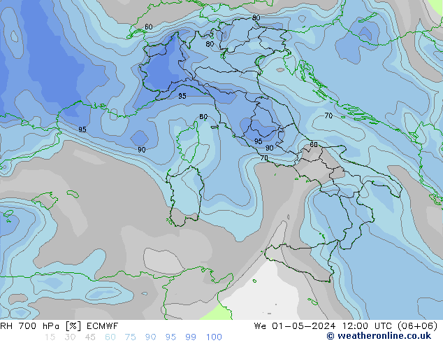 RH 700 hPa ECMWF St 01.05.2024 12 UTC