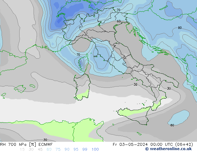 RH 700 hPa ECMWF Fr 03.05.2024 00 UTC