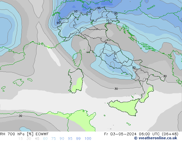 RH 700 hPa ECMWF pt. 03.05.2024 06 UTC