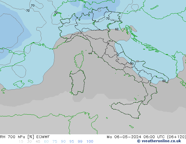 RH 700 hPa ECMWF lun 06.05.2024 06 UTC