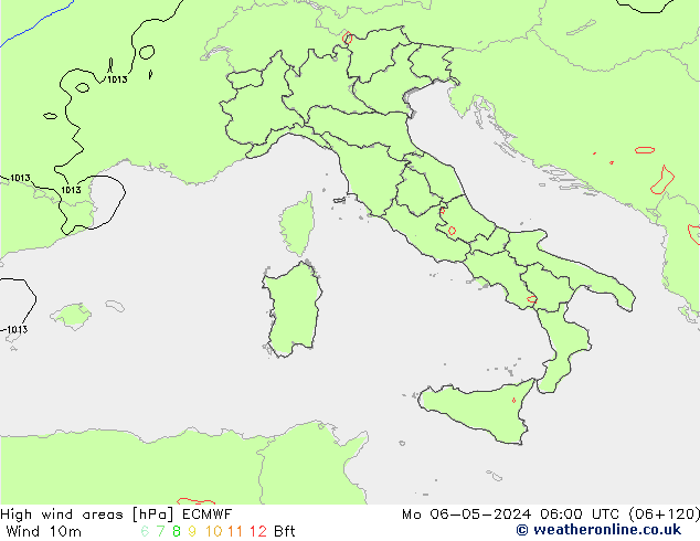 High wind areas ECMWF lun 06.05.2024 06 UTC