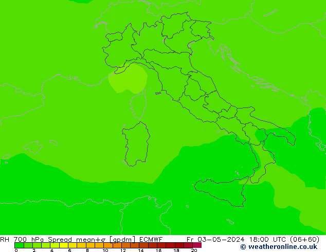 RH 700 hPa Spread ECMWF Fr 03.05.2024 18 UTC