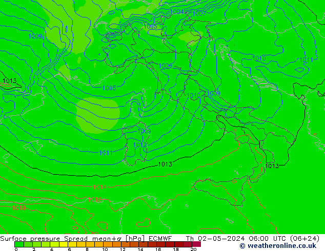 Surface pressure Spread ECMWF Th 02.05.2024 06 UTC