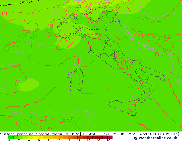 Luchtdruk op zeeniveau Spread ECMWF zo 05.05.2024 06 UTC