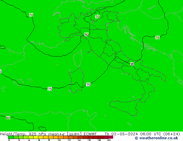 Height/Temp. 925 hPa ECMWF Th 02.05.2024 06 UTC