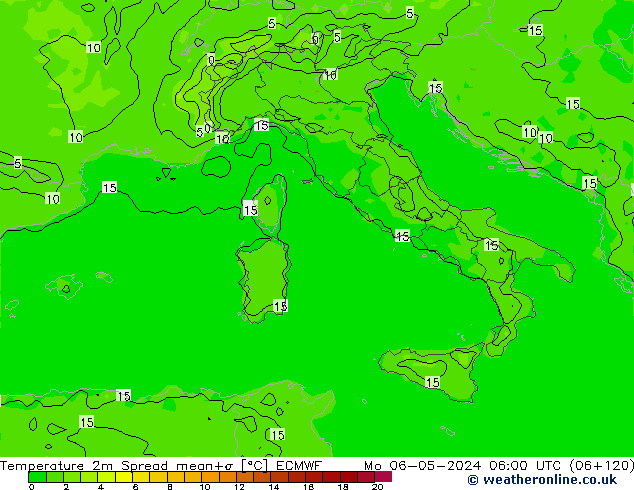 Temperatura 2m Spread ECMWF lun 06.05.2024 06 UTC