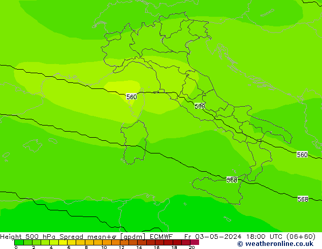 Height 500 hPa Spread ECMWF Fr 03.05.2024 18 UTC