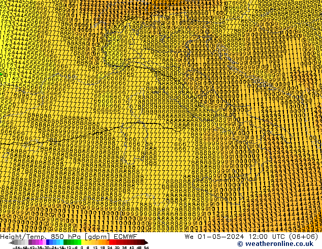 Hoogte/Temp. 850 hPa ECMWF wo 01.05.2024 12 UTC