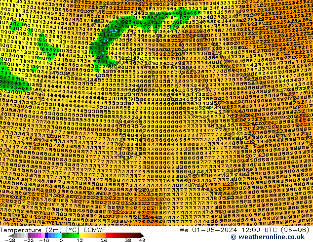 Temperatura (2m) ECMWF mer 01.05.2024 12 UTC