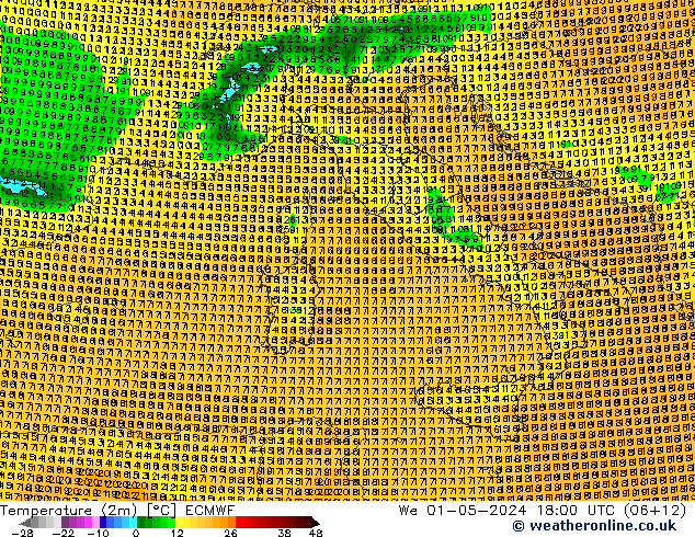 mapa temperatury (2m) ECMWF śro. 01.05.2024 18 UTC