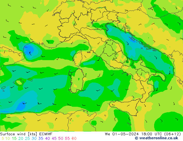 Vent 10 m ECMWF mer 01.05.2024 18 UTC