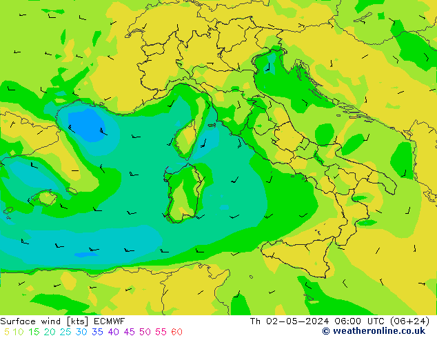 Surface wind ECMWF Th 02.05.2024 06 UTC