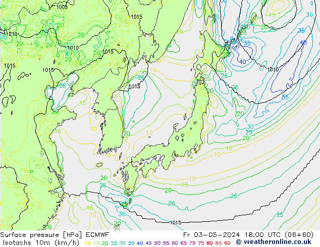 Isotachs (kph) ECMWF  03.05.2024 18 UTC