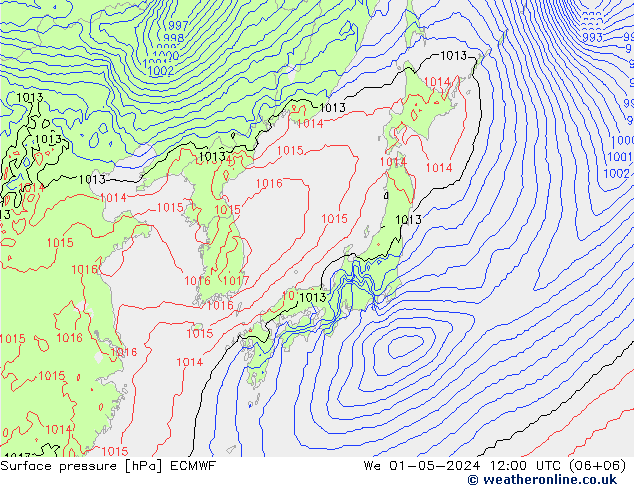 Presión superficial ECMWF mié 01.05.2024 12 UTC