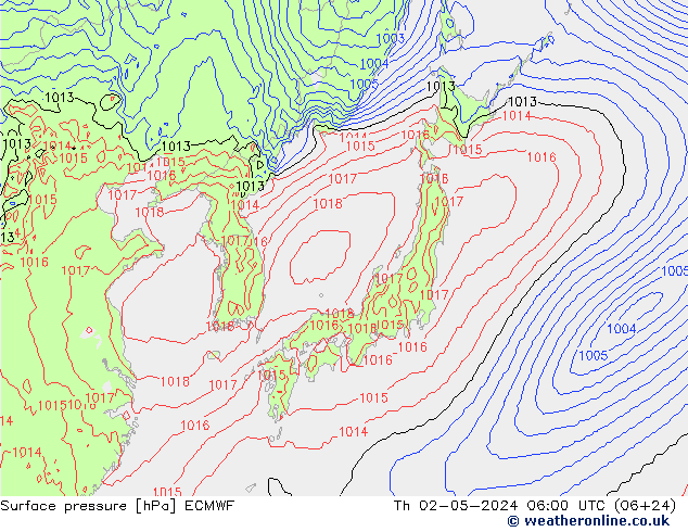 Atmosférický tlak ECMWF Čt 02.05.2024 06 UTC