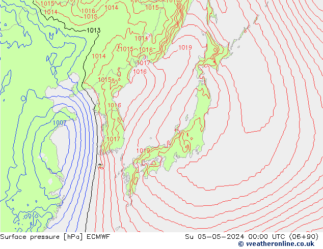 Pressione al suolo ECMWF dom 05.05.2024 00 UTC