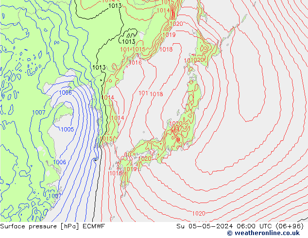 pressão do solo ECMWF Dom 05.05.2024 06 UTC